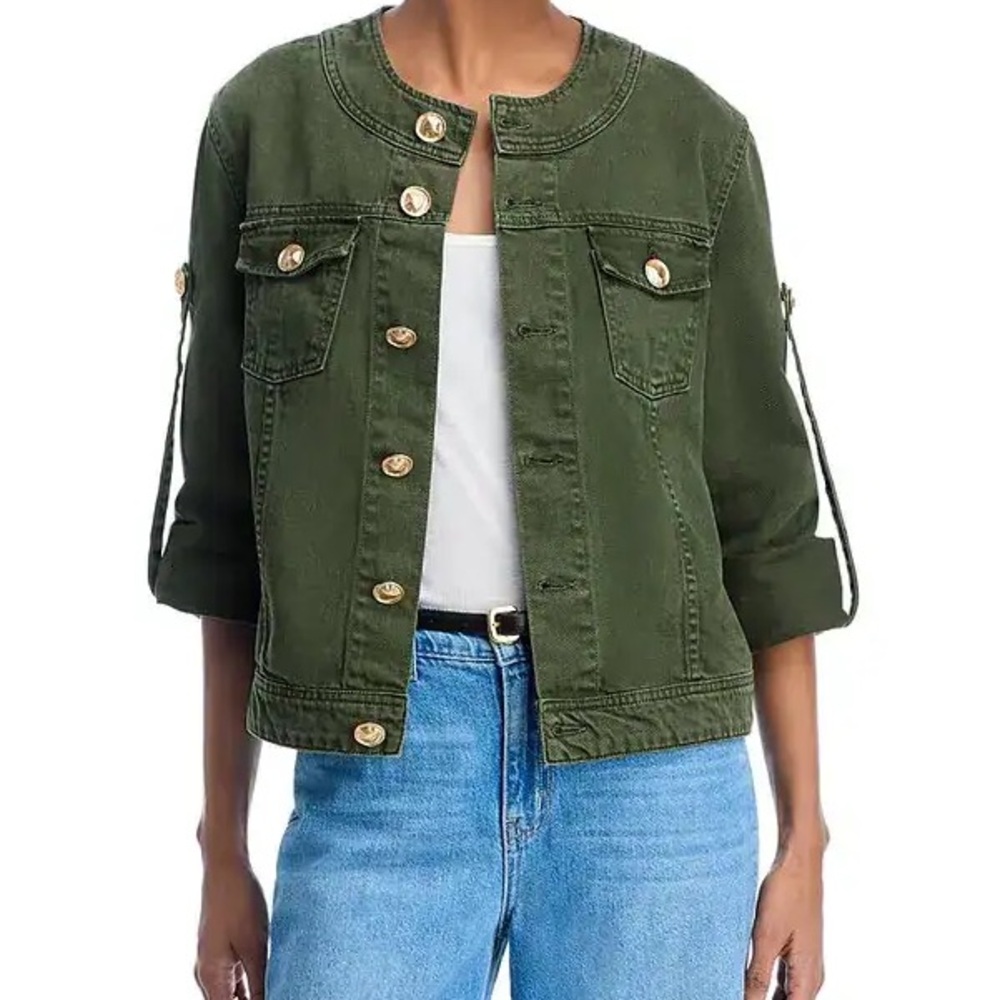 L'AGENCE Dark Green Anouk Collarless Jacket with Gold Accents - NWT. Size M